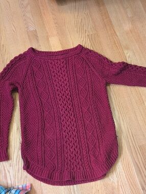 Red LL Bean Cable Knit Sweater Tunic Size M